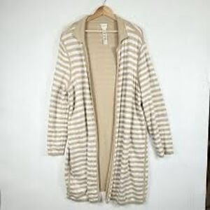 Chico's Reversible Long Sweater Ivory Beige Striped size 1